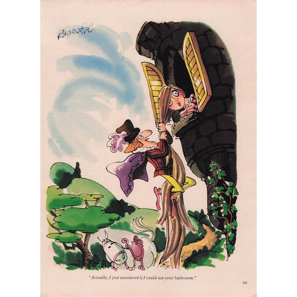 Vintage Cartoon Art funny humor Ray Raymonde Rapunzel bathroom restroom toliet